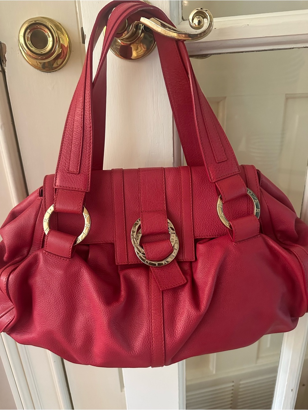 Bvlgari deep pink NEW leather handbag! Free tassel charm! Like new.